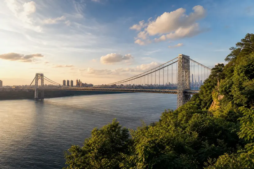 The George Washington Bridge over the Hudson River, seen from the New Jersey Palisades
