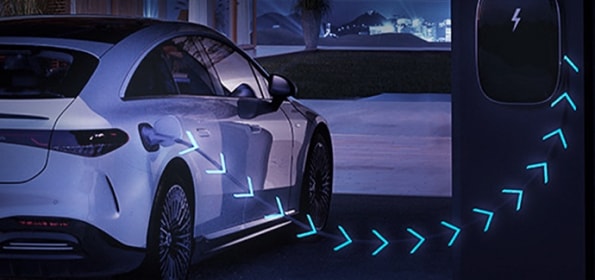 Mercedes-Benz EQ vehicle charging at a home wallbox