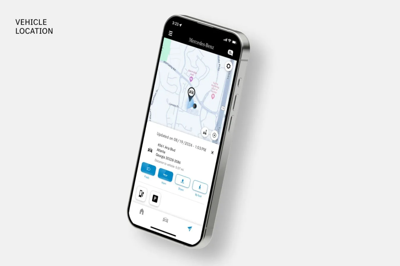 Smartphone showing a map of the vehicle’s location
